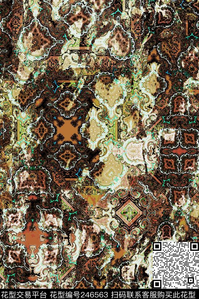 佩斯利复古民族风深色数码民族风数码印花华亿平台下载（图片编号: 246563） - 瓦栏（Walan）
