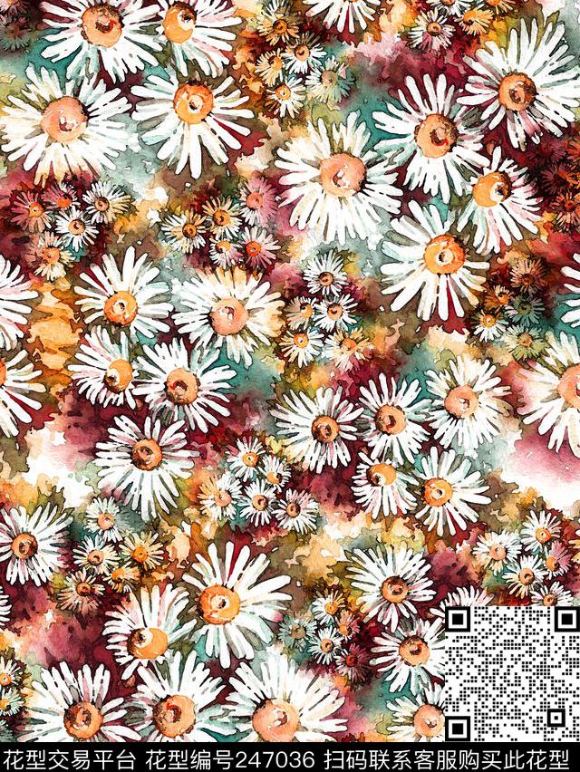 小雏菊菊花花卉花朵服装花卉数码印花华亿平台下载（图片编号: 247036） - 瓦栏（Walan）