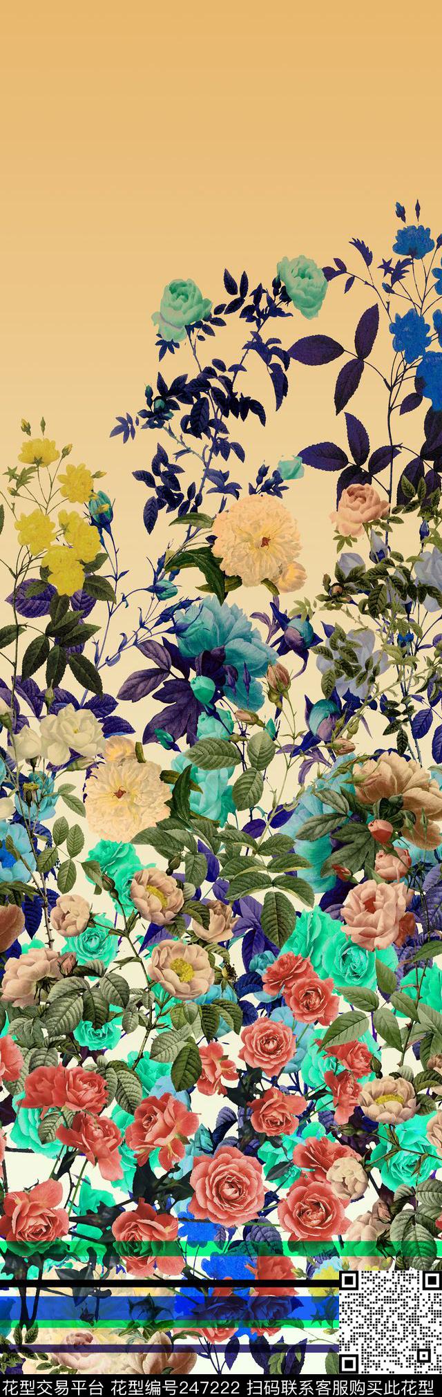 单边定位花花卉花朵组合花卉定位数码印花华亿平台下载（图片编号: 247222） - 瓦栏（Walan）