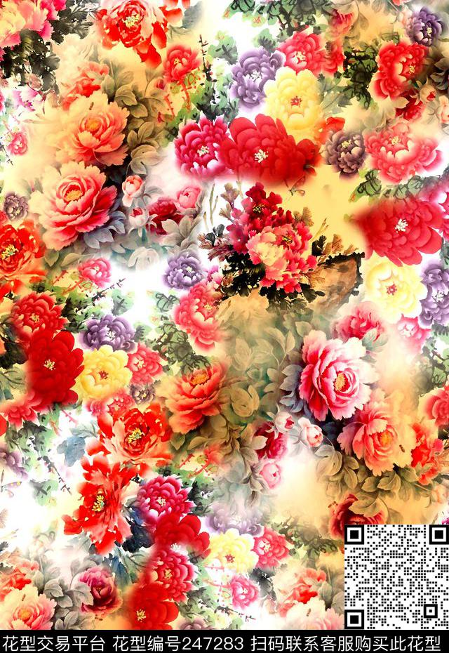 多彩国画水墨花卉花朵小花服装花卉数码印花华亿平台下载（图片编号: 247283） - 瓦栏（Walan）
