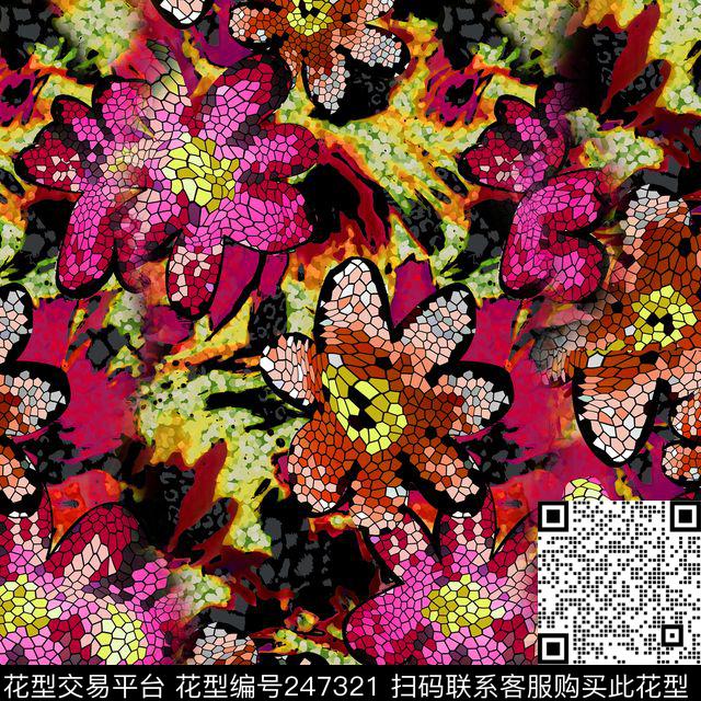 数码鹿纹动物纹花朵花卉大花个性数码印花华亿平台下载（图片编号: 247321） - 瓦栏（Walan）