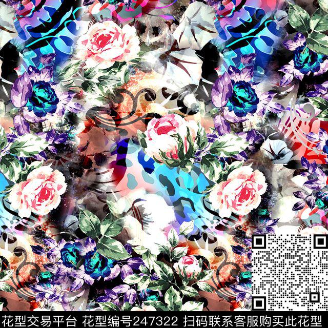 数码树叶花朵鲜花立体层次数码印花华亿平台下载（图片编号: 247322） - 瓦栏（Walan）