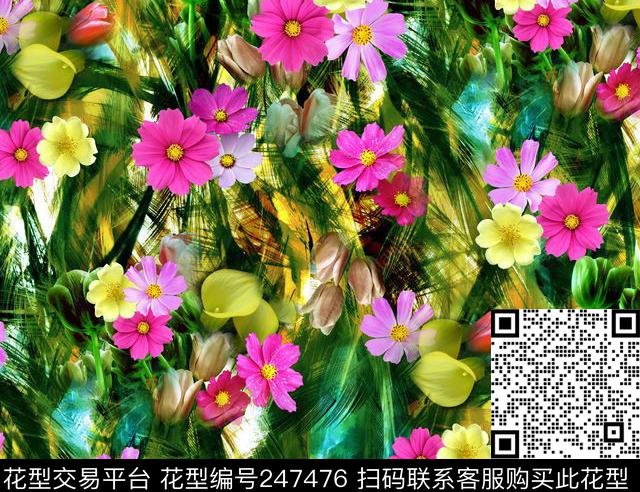 数码椰树树叶花朵鲜花花卉数码印花华亿平台下载（图片编号: 247476） - 瓦栏（Walan）