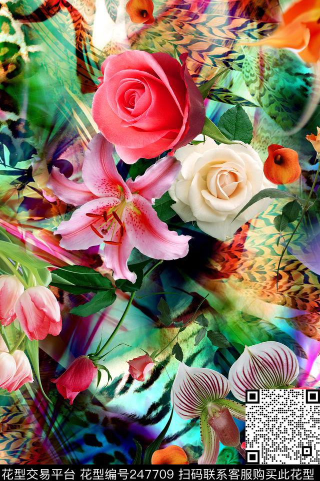 立体花卉真实清晰逼真花朵鲜花动物纹玫瑰百合数码印花华亿平台下载（图片编号: 247709） - 瓦栏（Walan）