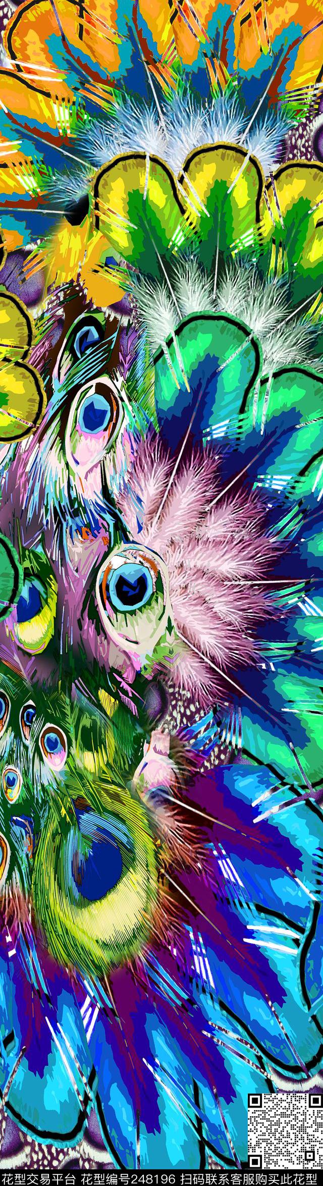 孔雀羽毛彩色长巾数码数码印花华亿平台下载（图片编号: 248196） - 瓦栏（Walan）