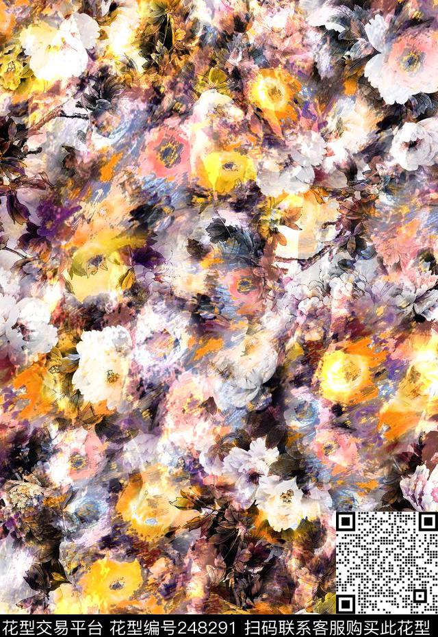 油画水墨水彩朦胧花卉花朵抽象花卉数码印花华亿平台下载（图片编号: 248291） - 瓦栏（Walan）