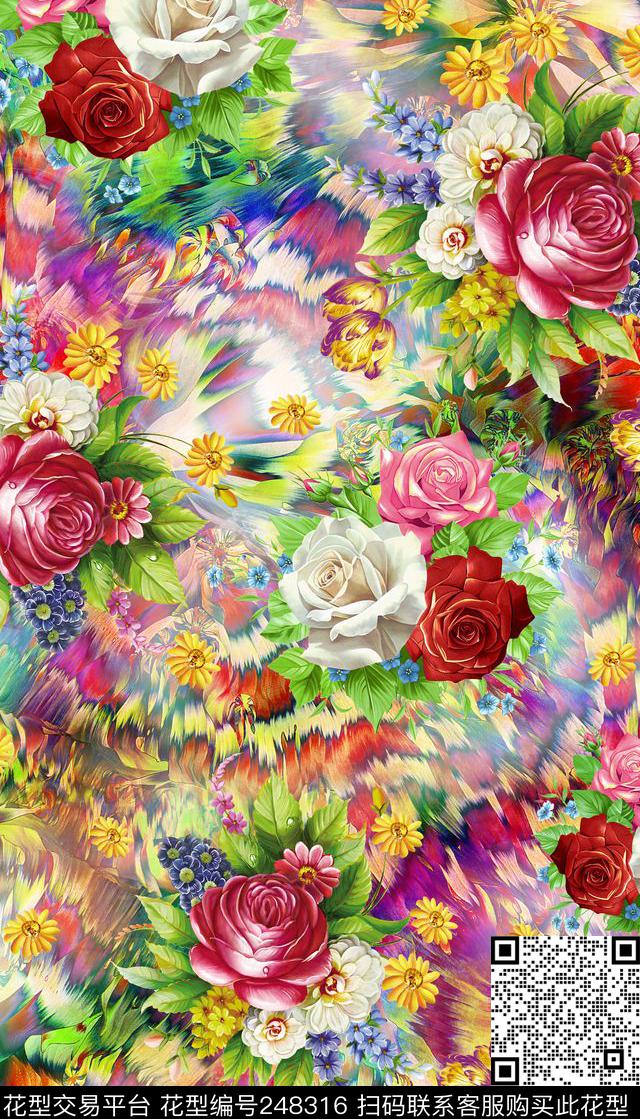 艳丽花卉花朵服装数码立体层次花卉数码印花华亿平台下载（图片编号: 248316） - 瓦栏（Walan）