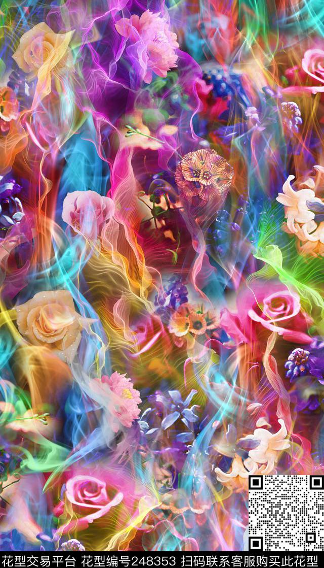 朦胧彩色七彩梦幻烟雾数码服装花卉数码印花华亿平台下载（图片编号: 248353） - 瓦栏（Walan）