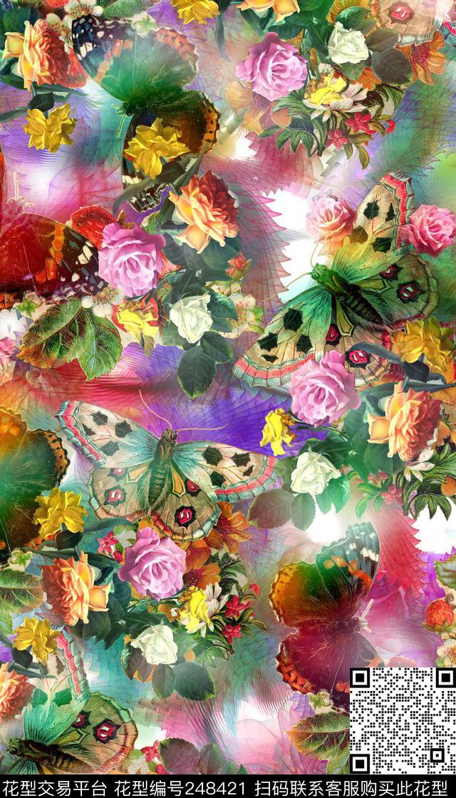 手绘蝴蝶油画花卉花朵鲜花动物彩色花卉数码印花华亿平台下载（图片编号: 248421） - 瓦栏（Walan）