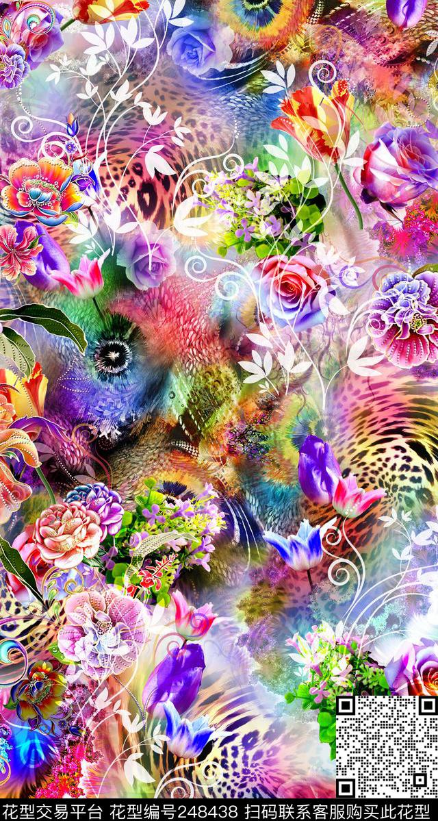 数码流行乱问镂空大花花朵花卉服装数码印花华亿平台下载（图片编号: 248438） - 瓦栏（Walan）