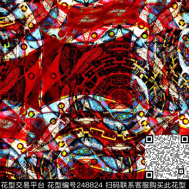 抽象几何红色数码印花华亿平台下载（图片编号: 248824） - 瓦栏（Walan）