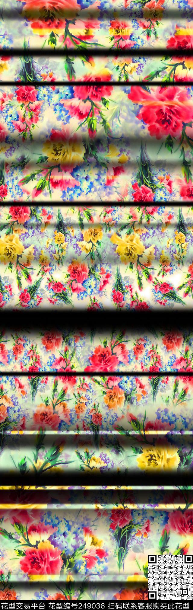 定位花花卉花朵条纹效果花卉定位数码印花华亿平台下载（图片编号: 249036） - 瓦栏（Walan）
