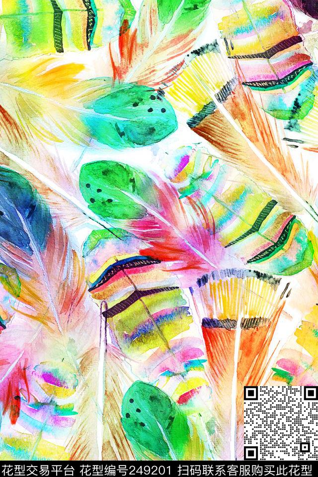 水彩羽毛动物纹彩色七彩动物纹数码印花华亿平台下载（图片编号: 249201） - 瓦栏（Walan）