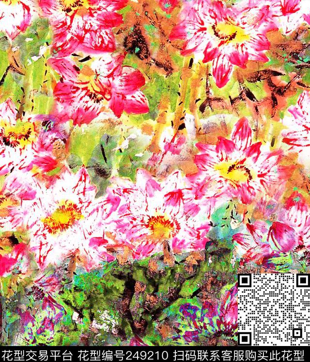 花卉休闲抽象数码印花华亿平台下载（图片编号: 249210） - 瓦栏（Walan）