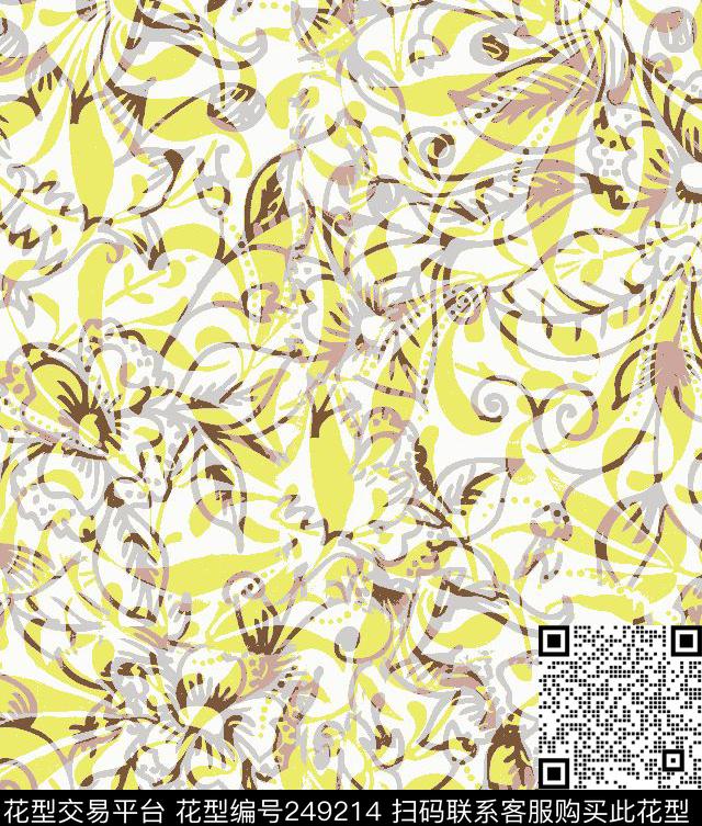 抽象叠加花卉传统印花华亿平台下载（图片编号: 249214） - 瓦栏（Walan）