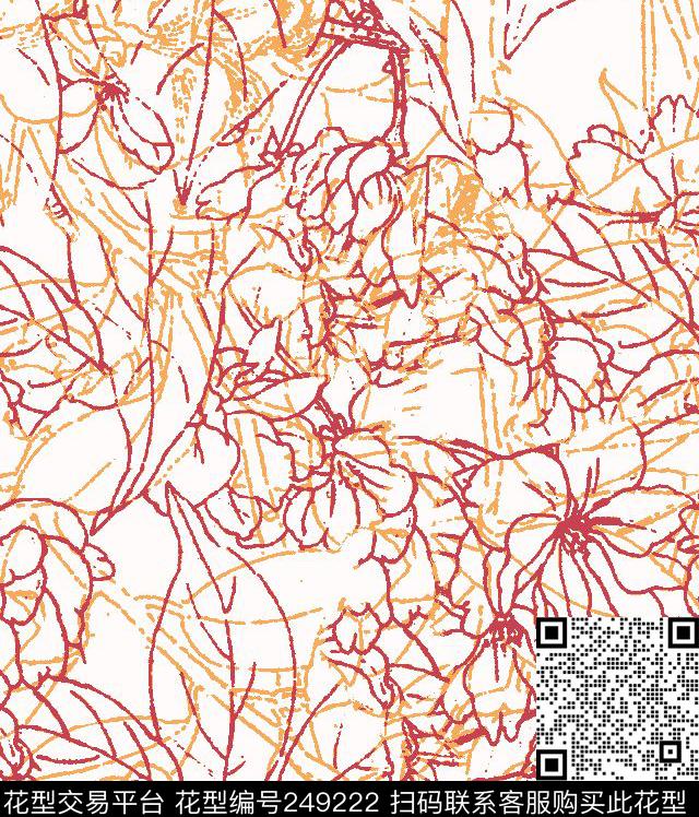 线条花卉白描花朵服装花卉休闲传统印花华亿平台下载（图片编号: 249222） - 瓦栏（Walan）