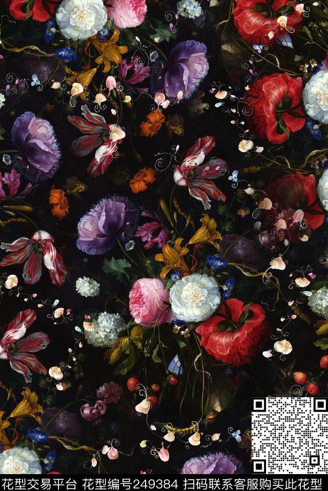 油画花卉花朵鲜花服装数码立体层次数码印花华亿平台下载（图片编号: 249384） - 瓦栏（Walan）
