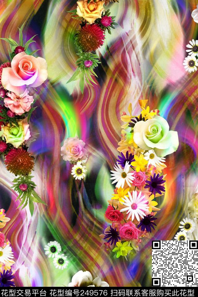 水彩花卉花朵立体层次服装花卉数码印花华亿平台下载（图片编号: 249576） - 瓦栏（Walan）