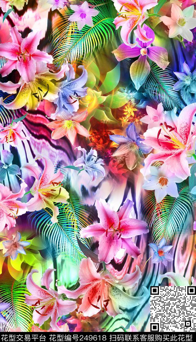 花朵百合粉色花卉真花真实梦幻底花卉数码印花华亿平台下载（图片编号: 249618） - 瓦栏（Walan）