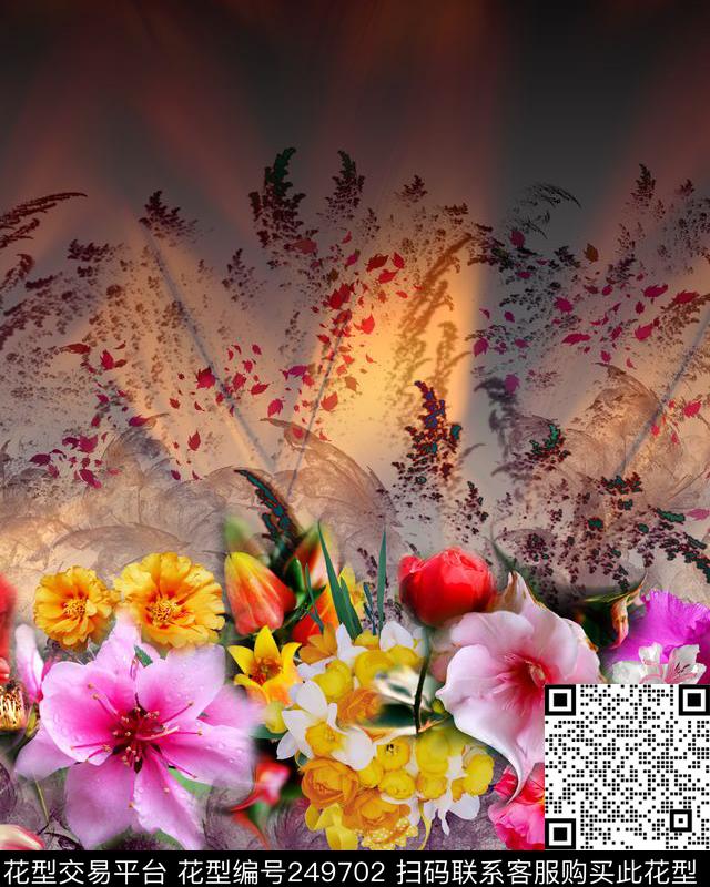 定位花花朵花卉鲜花水墨画虚实数码印花华亿平台下载（图片编号: 249702） - 瓦栏（Walan）