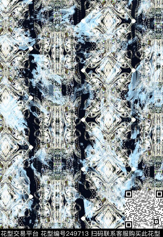 宝石对称几何民族风复古尊贵民族风数码印花华亿平台下载（图片编号: 249713） - 瓦栏（Walan）