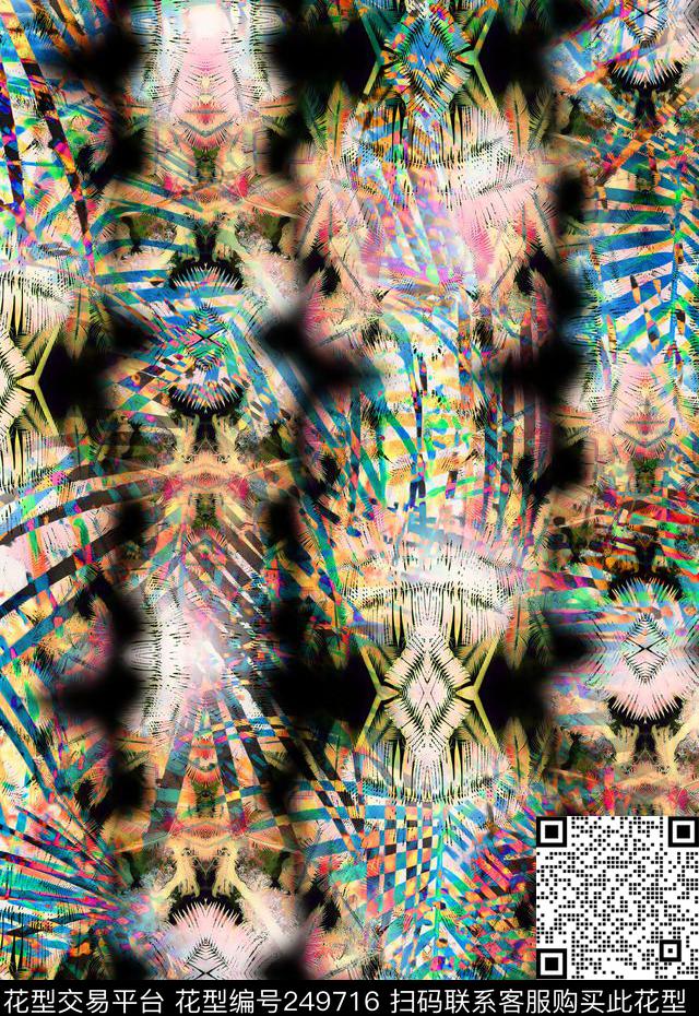 抽象椰树民族热带休闲花卉花朵民族风数码印花华亿平台下载（图片编号: 249716） - 瓦栏（Walan）