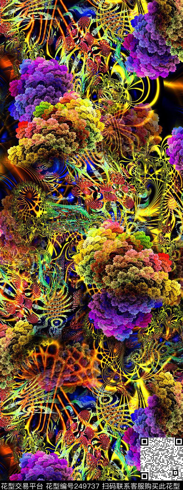 花卉炫彩华丽数码印花华亿平台下载（图片编号: 249737） - 瓦栏（Walan）