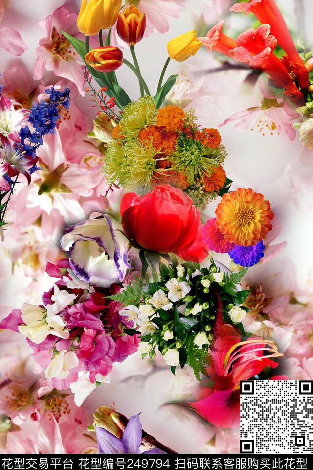 花卉植物花朵数码印花华亿平台下载（图片编号: 249794） - 瓦栏（Walan）