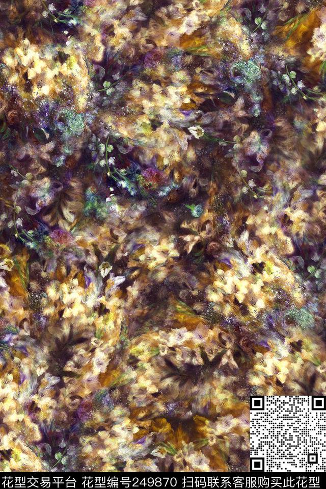 油画抽象小花数码印花华亿平台下载（图片编号: 249870） - 瓦栏（Walan）