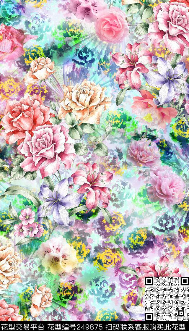 水彩花卉动物纹花卉数码印花华亿平台下载（图片编号: 249875） - 瓦栏（Walan）