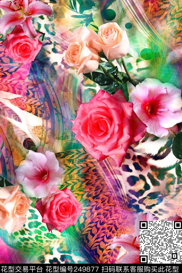 花卉豹纹动物纹绚丽迷人花卉数码印花华亿平台下载（图片编号: 249877） - 瓦栏（Walan）