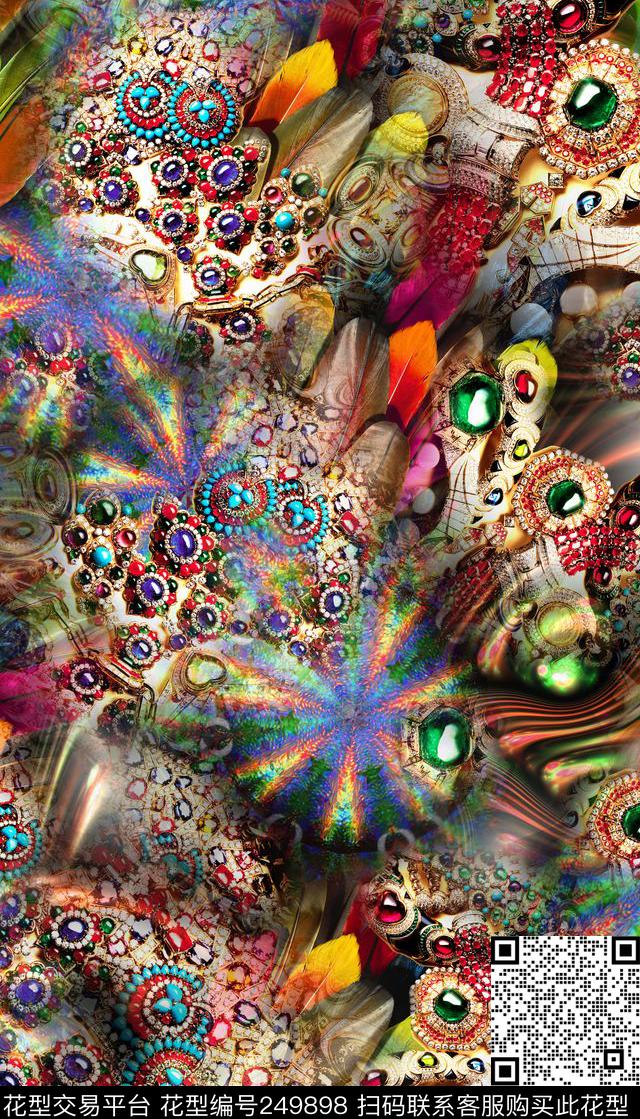 花卉神秘水母海洋动物纹宝石珠宝数码印花华亿平台下载（图片编号: 249898） - 瓦栏（Walan）