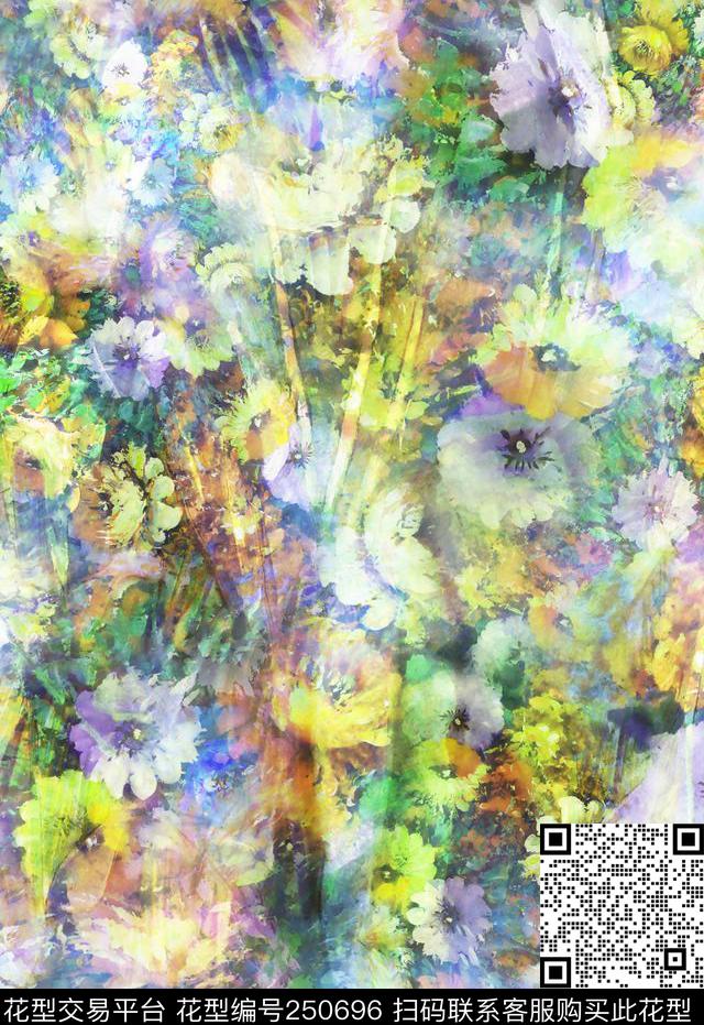 朦胧花卉满底笔触花卉数码印花华亿平台下载（图片编号: 250696） - 瓦栏（Walan）