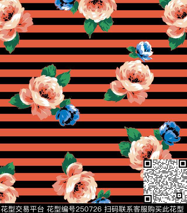 花卉条纹传统印花华亿平台下载（图片编号: 250726） - 瓦栏（Walan）