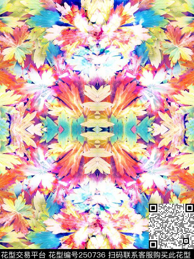 树叶对称镜像渐变数码印花华亿平台下载（图片编号: 250736） - 瓦栏（Walan）