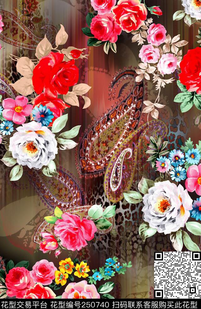 火腿纹欧式佩斯利花纹涡旋纹腰果花花卉动物纹花卉数码印花华亿平台下载（图片编号: 250740） - 瓦栏（Walan）