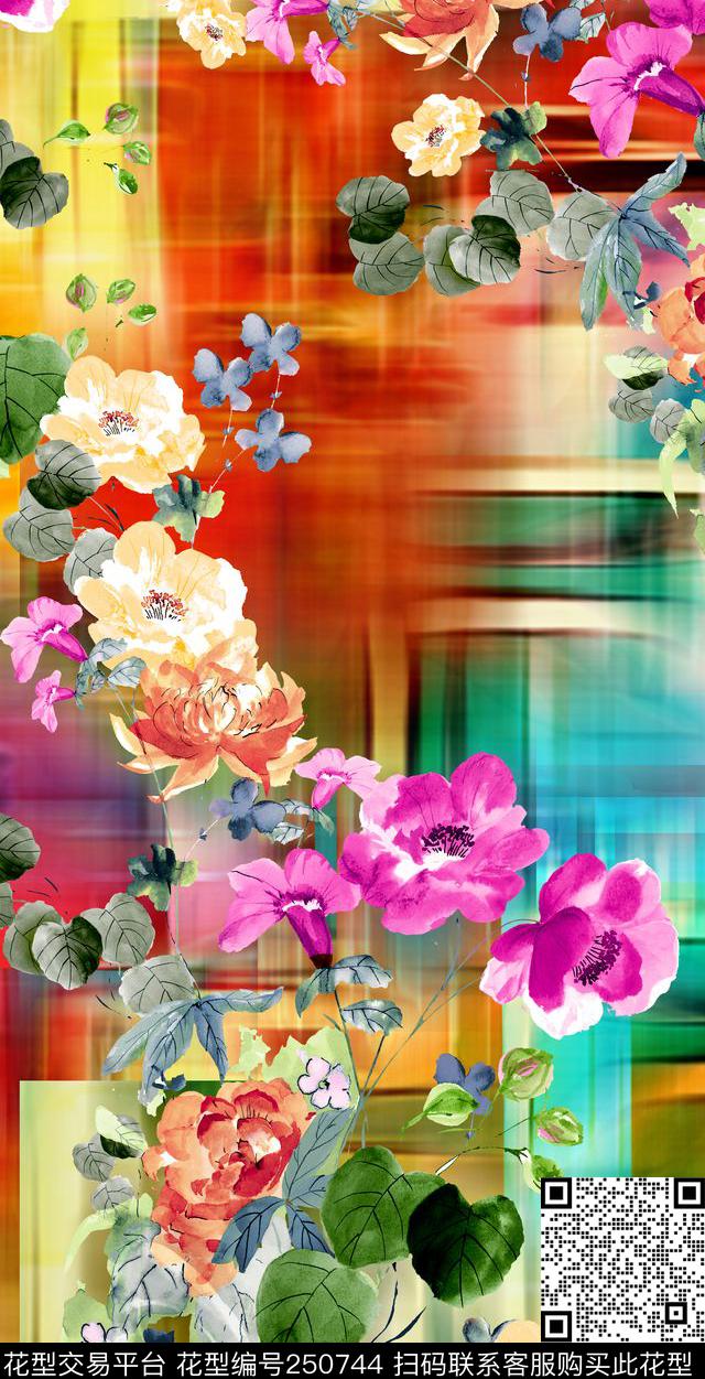 几何抽象花卉花卉数码印花华亿平台下载（图片编号: 250744） - 瓦栏（Walan）