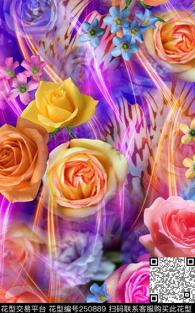 玫瑰轻盈迷人花卉花卉数码印花华亿平台下载（图片编号: 250889） - 瓦栏（Walan）