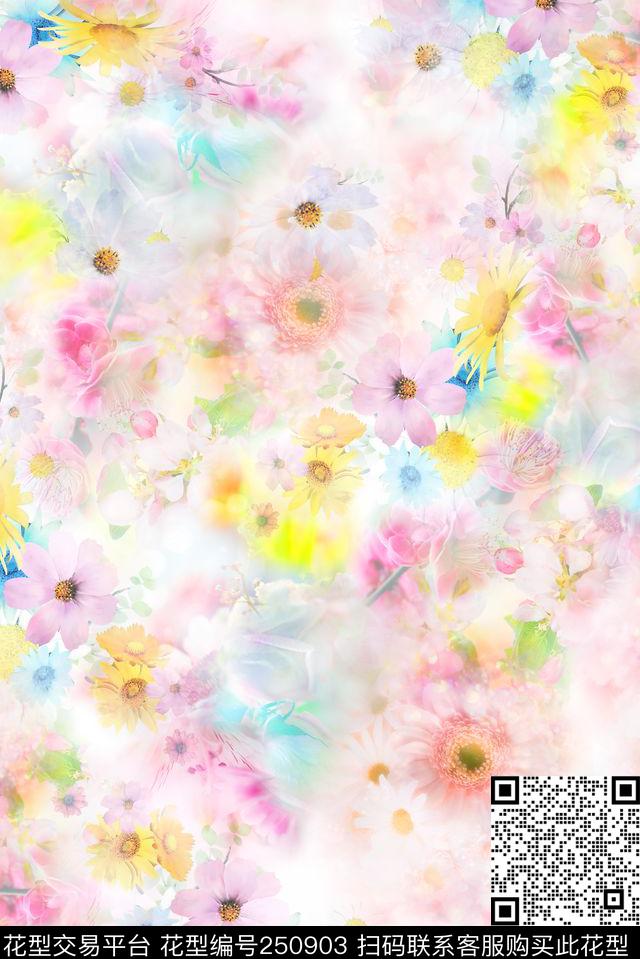 朦胧清新淡雅温馨花卉少女婴童家纺服装数码印花华亿平台下载（图片编号: 250903） - 瓦栏（Walan）