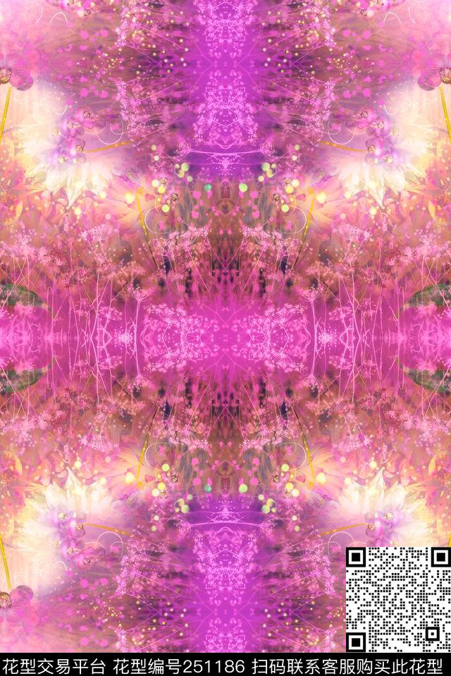 抽象朦胧对称镜像紫色梦幻童话数码印花华亿平台下载（图片编号: 251186） - 瓦栏（Walan）