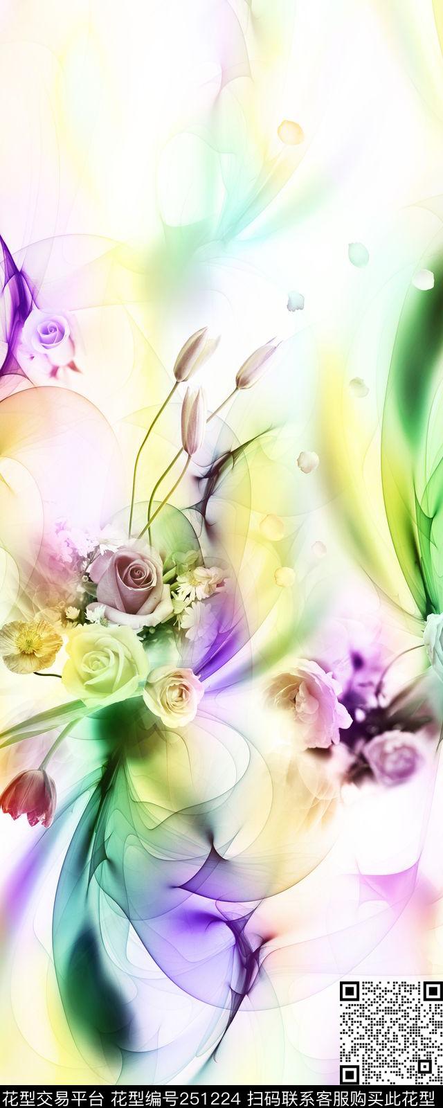 定位花卉时尚定位数码印花华亿平台下载（图片编号: 251224） - 瓦栏（Walan）