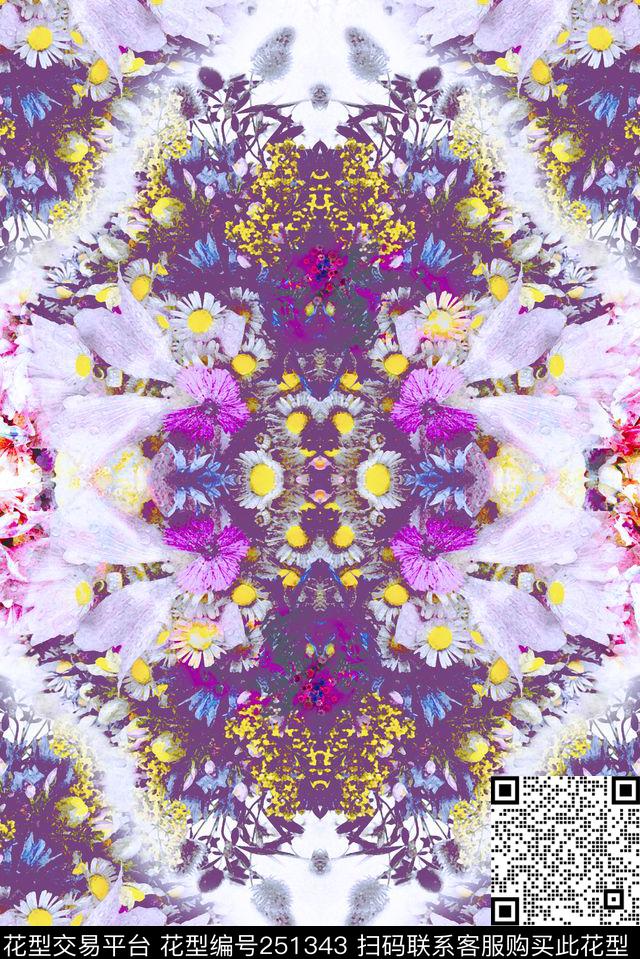 对称镜像花丛数码印花华亿平台下载（图片编号: 251343） - 瓦栏（Walan）