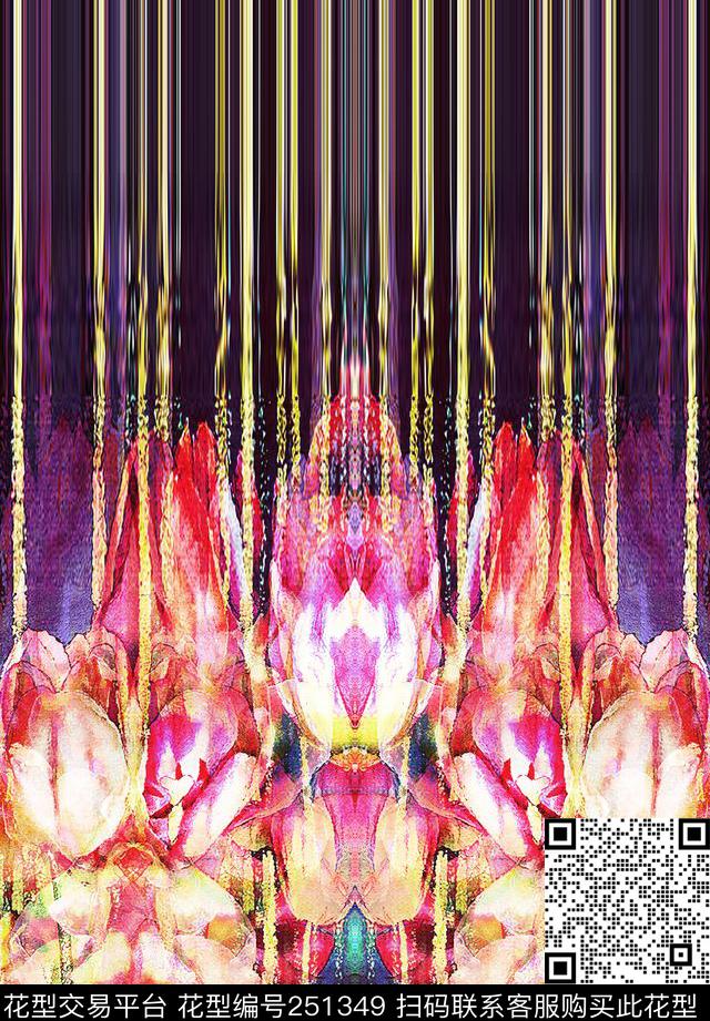 定位花卉线条数码印花华亿平台下载（图片编号: 251349） - 瓦栏（Walan）