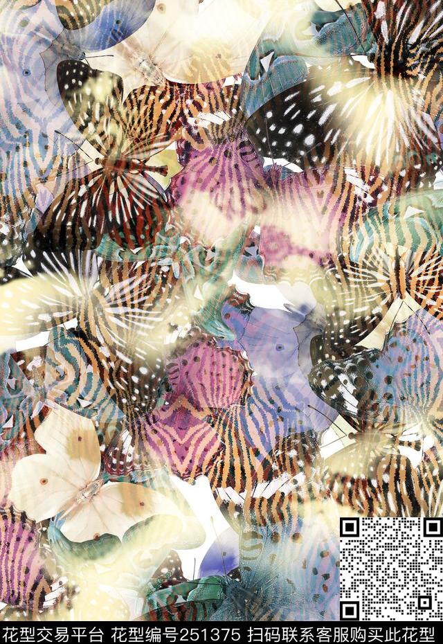 动物纹斑马纹蝴蝶数码印花华亿平台下载（图片编号: 251375） - 瓦栏（Walan）