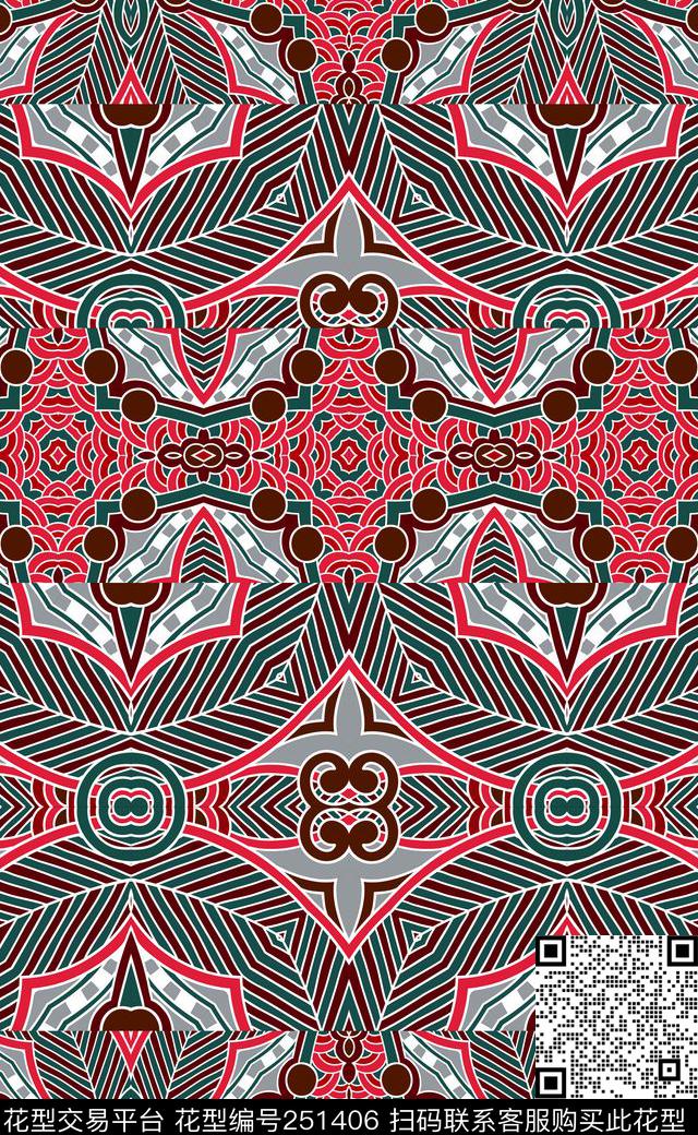 传统抽象民族图腾休闲抽象数码印花华亿平台下载（图片编号: 251406） - 瓦栏（Walan）