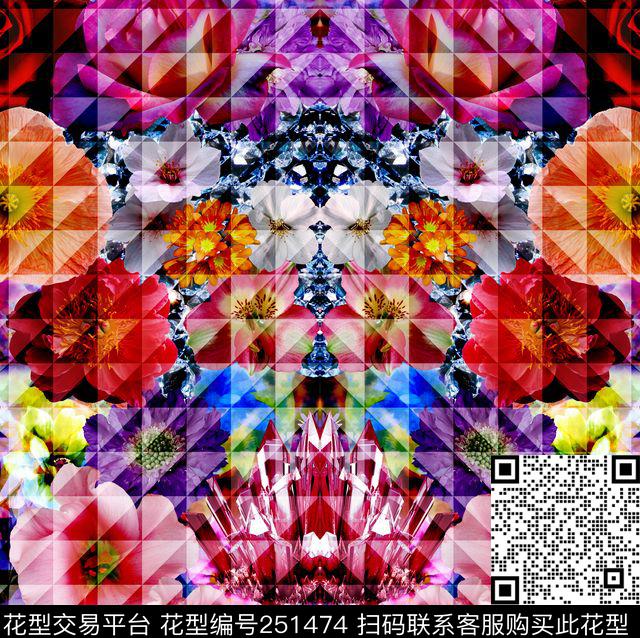 几何花卉珠宝宝石钻石数码印花华亿平台下载（图片编号: 251474） - 瓦栏（Walan）