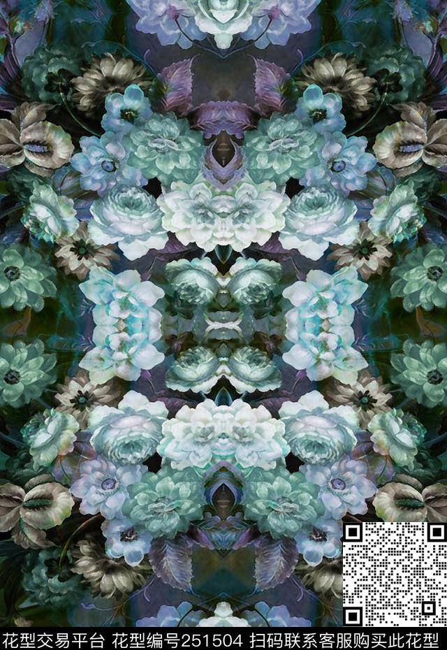 对称镜像花卉黑暗系花卉花卉对称数码印花华亿平台下载（图片编号: 251504） - 瓦栏（Walan）