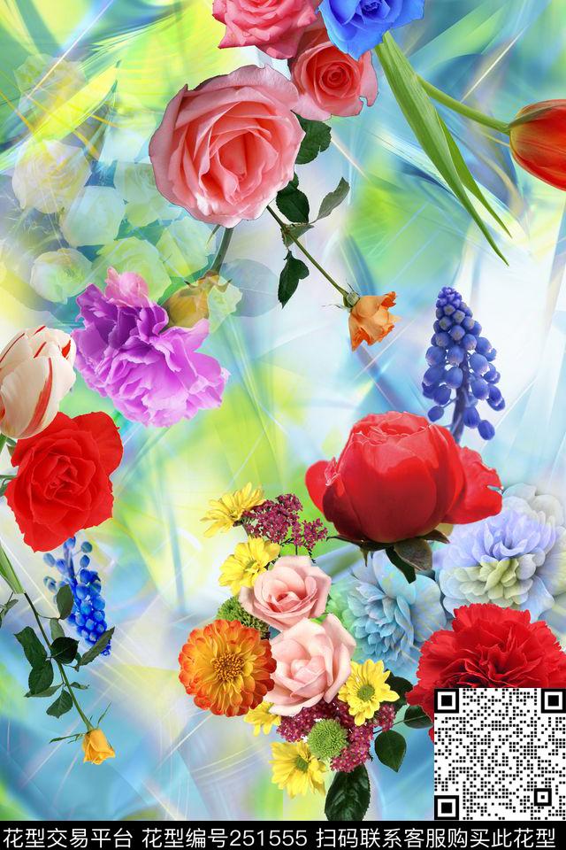 花卉菊花玫瑰迷人花卉数码印花华亿平台下载（图片编号: 251555） - 瓦栏（Walan）