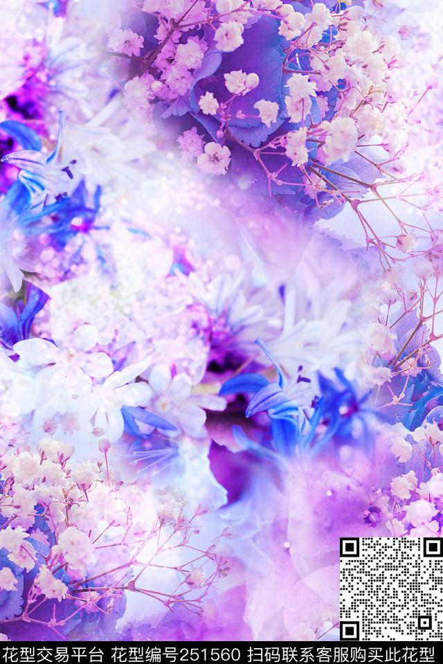 花卉朦胧淡雅柔和浅紫童话数码印花华亿平台下载（图片编号: 251560） - 瓦栏（Walan）