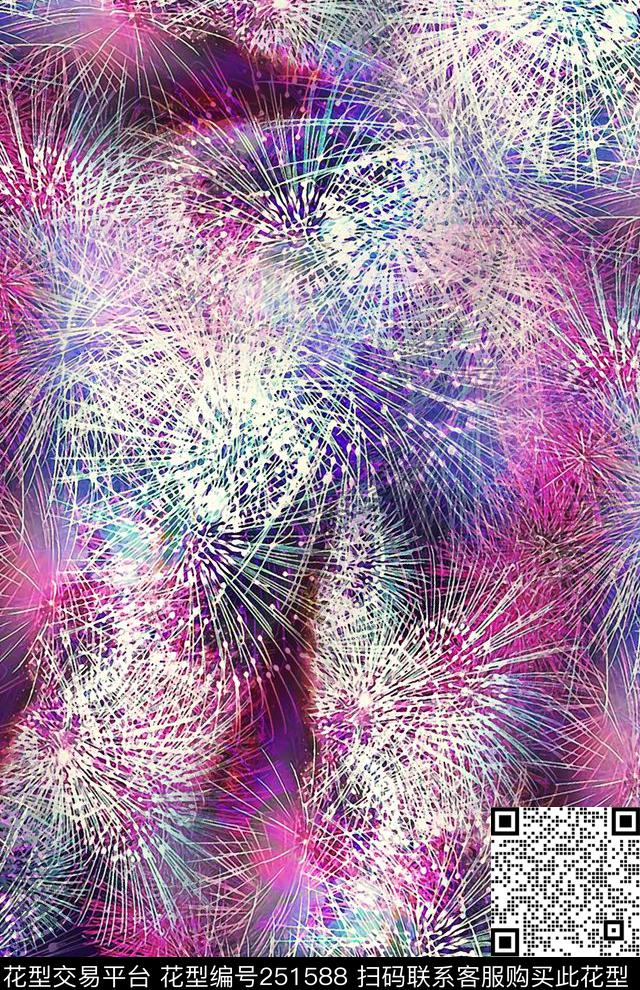 抽象花卉线状烟花热情数码印花华亿平台下载（图片编号: 251588） - 瓦栏（Walan）